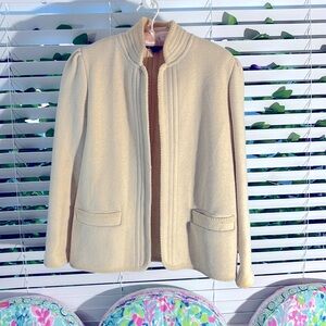 Vintage J. Pride cream color, open front  100% wool jacket with lovely trim